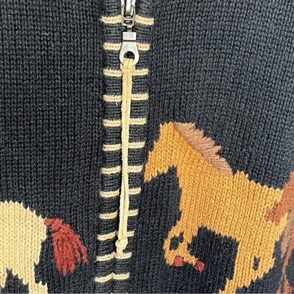 Rods Horse Print Zip Up Cardigan Sweater Womens Sz L Western Country Ranch - Picture 6 of 12